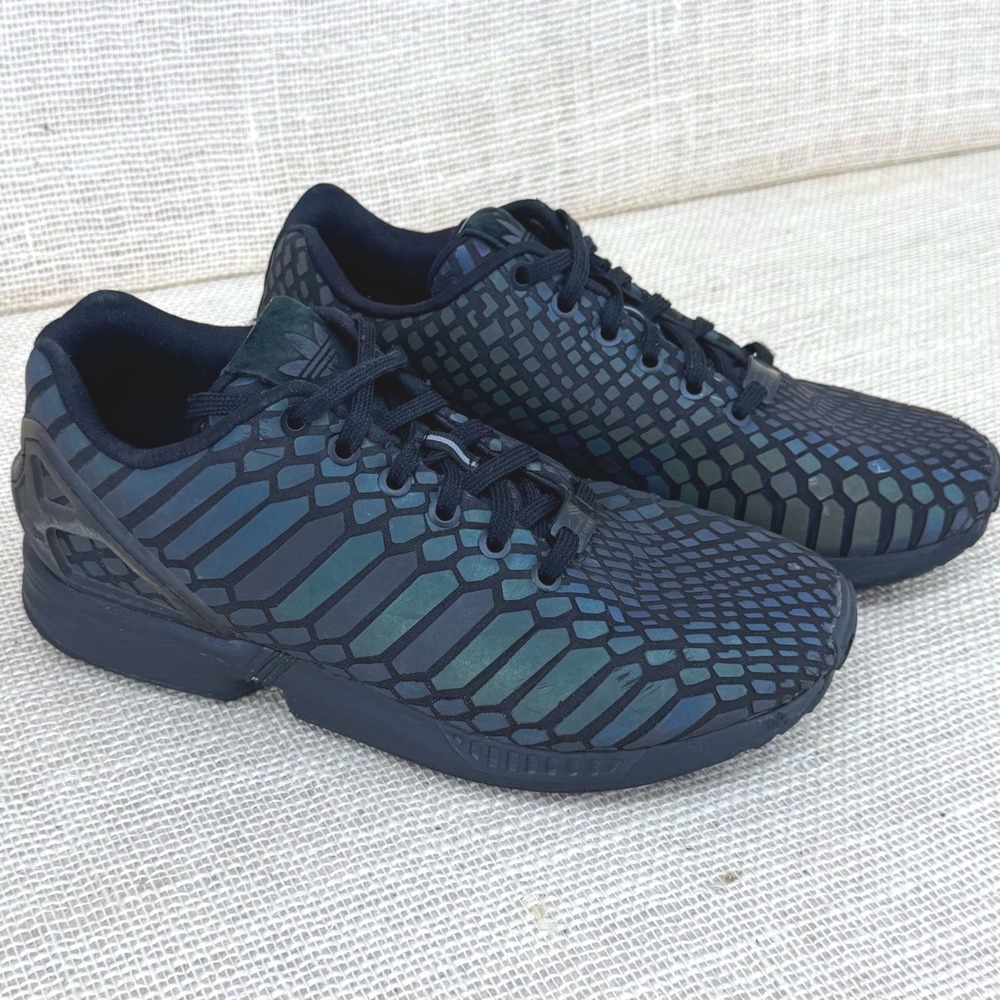 Adidas ZX Flux Xeno Core Black Iridescent Snakeskin Sneakers AQ7420 Womens 8.5